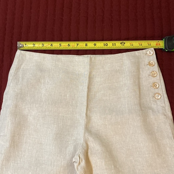 Size 4 Talbots 100% Linen Cream Wide-Leg Pants with Button Detail - Picture 11 of 11